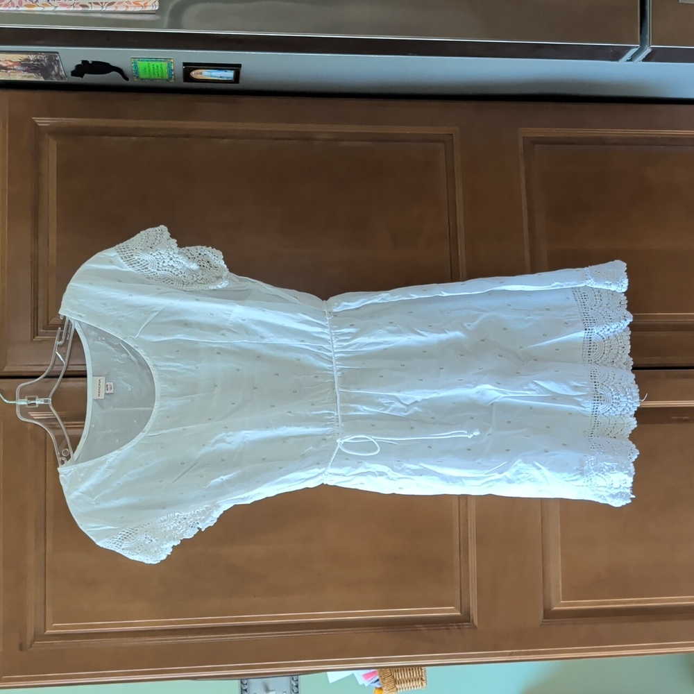 Merona White Textured Dress With Romantic Lace Detailing